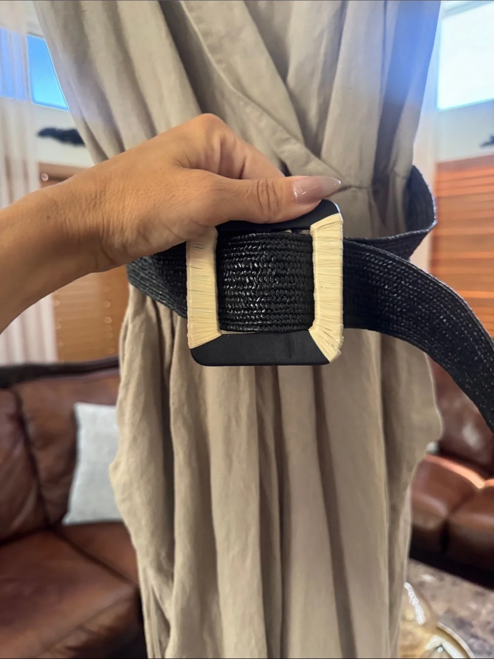 Zara Taupe Curtain Panel with Black Tie
